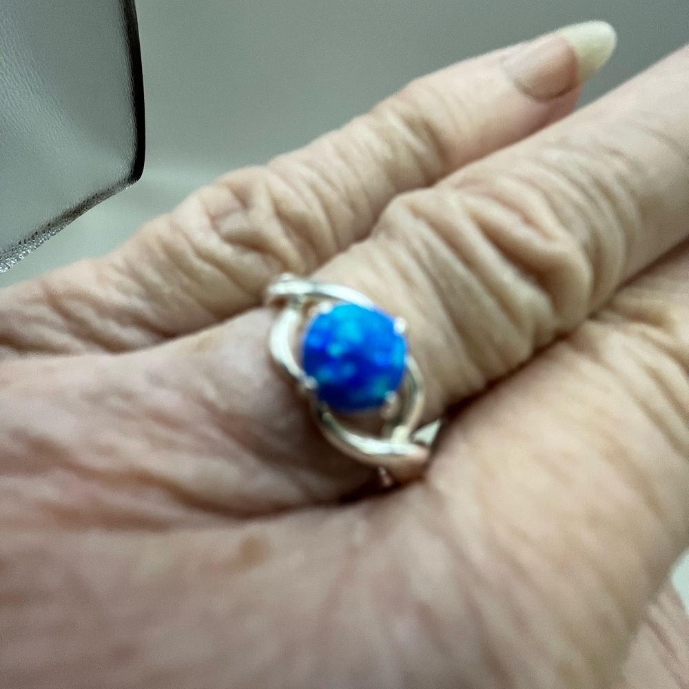 Silver and Blue Opal Infinity Ring - Picture 6 of 6